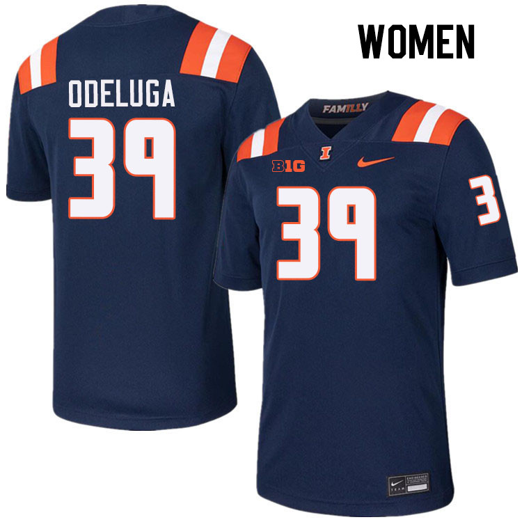 Women #39 Kenenna Odeluga Illinois Fighting Illini College Football Jerseys Stitched-Navy